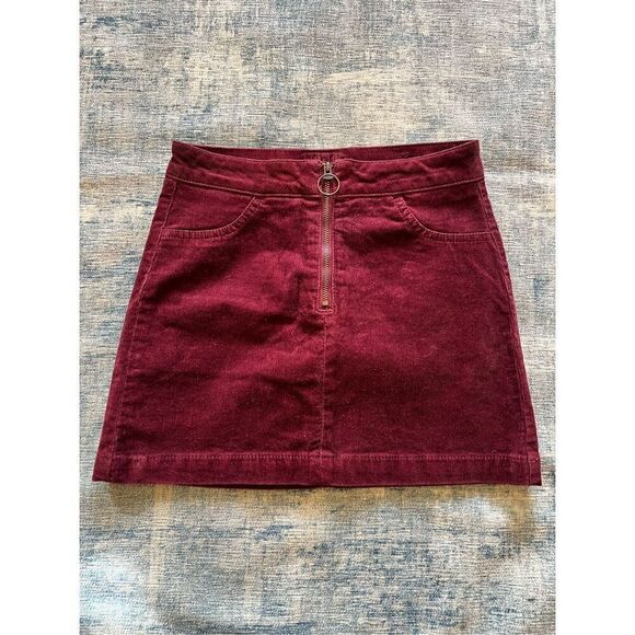 Justice Burgundy Corduroy Zippered Skort Girls Size 10 - Picture 1 of 5